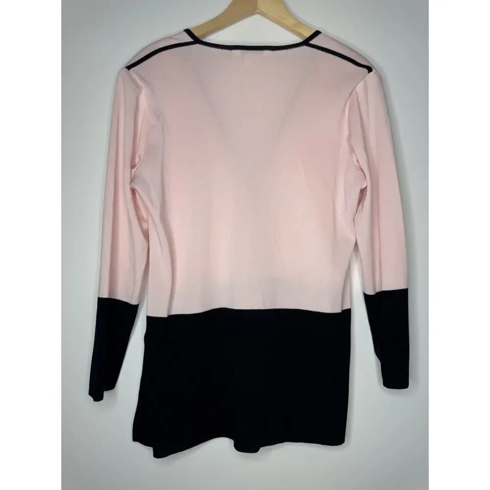 Exclusively Misook Pink Black Color Block Button Cardigan Size Large Acrylic - Picture 8 of 9
